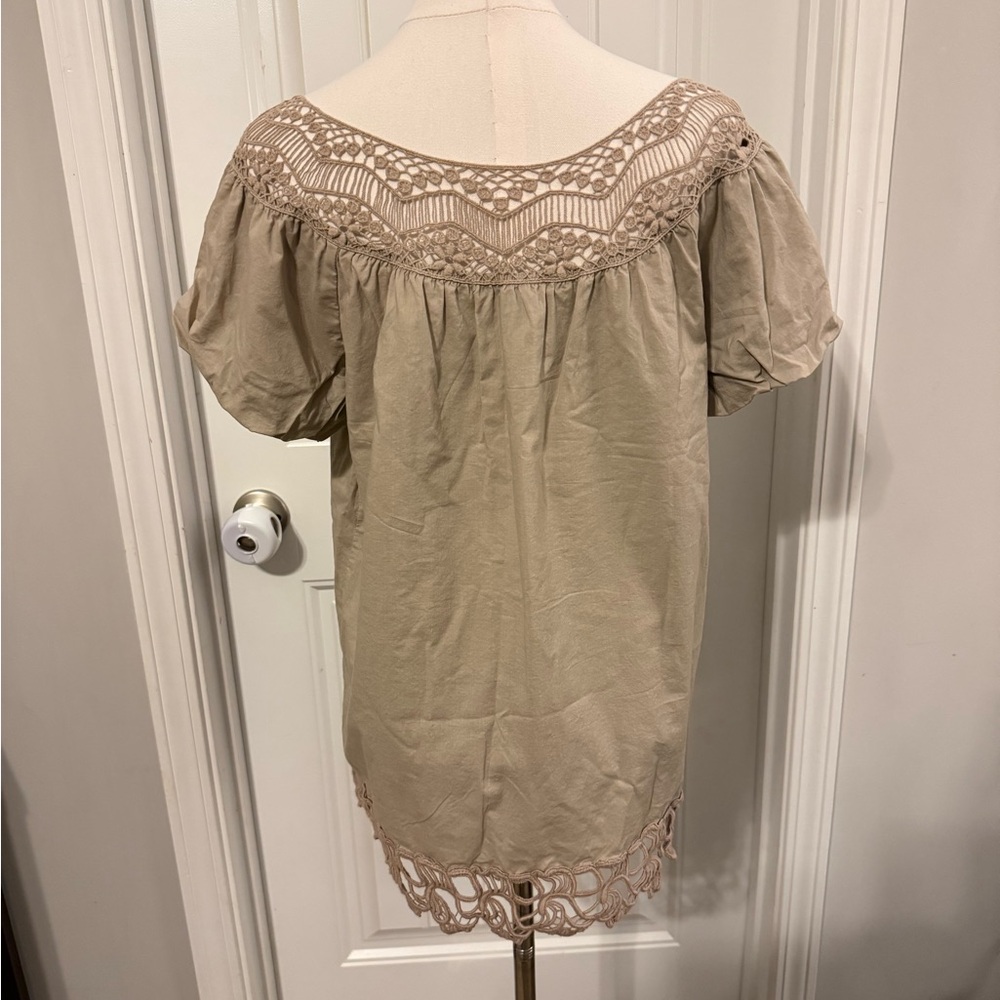 Apostrophe Beige Blouse with Lace Accents - Picture 6 of 13